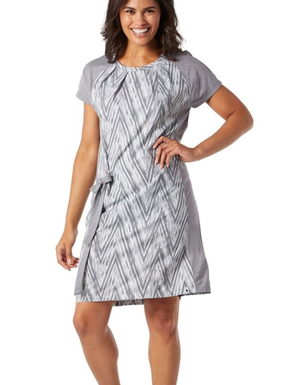SMARTWOOL Merino Sport Short Sleeve Dress Tie Waist Pattern Grey Size M‎
